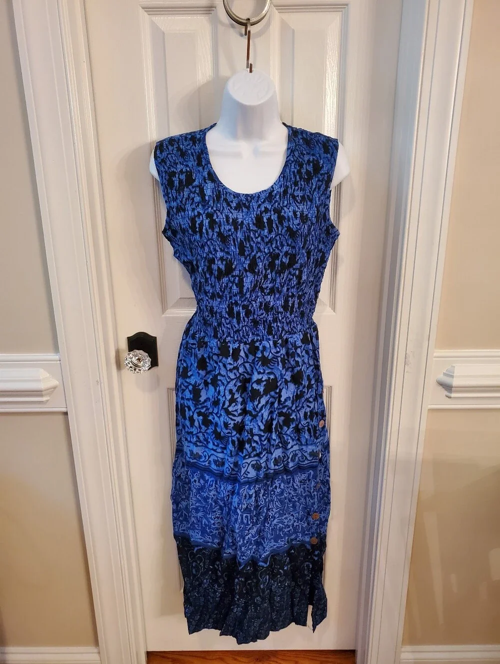 Vtg - R&K Originals - Blue & Black - Floral - Maxi Dress - Size 12